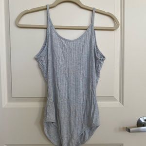 Urban Outfitters Blue and Grey Ribbed Bodysuit